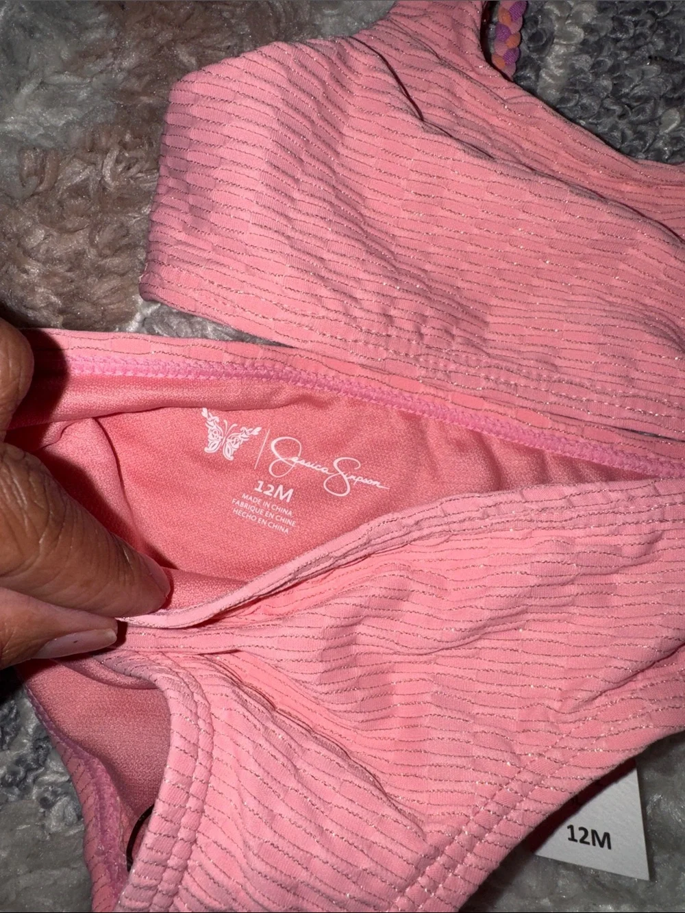 Jessica Simpson Coral/ Pink Textured Bikini with Braided Straps